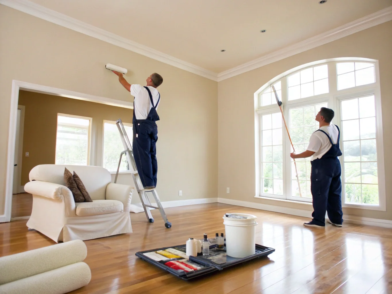 Protected and organized residential painting workspace