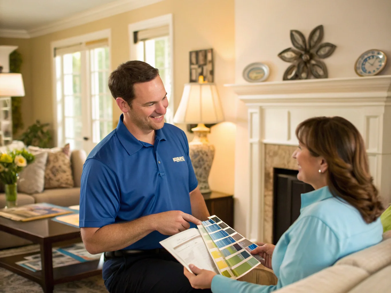 Painter discussing project details with a homeowner